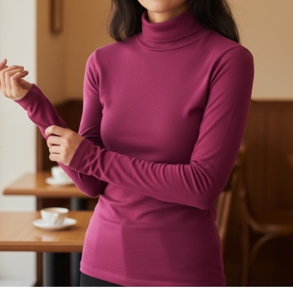 J. Crew Burgundy Classic Woman Turtleneck Sweater 100% cotton.